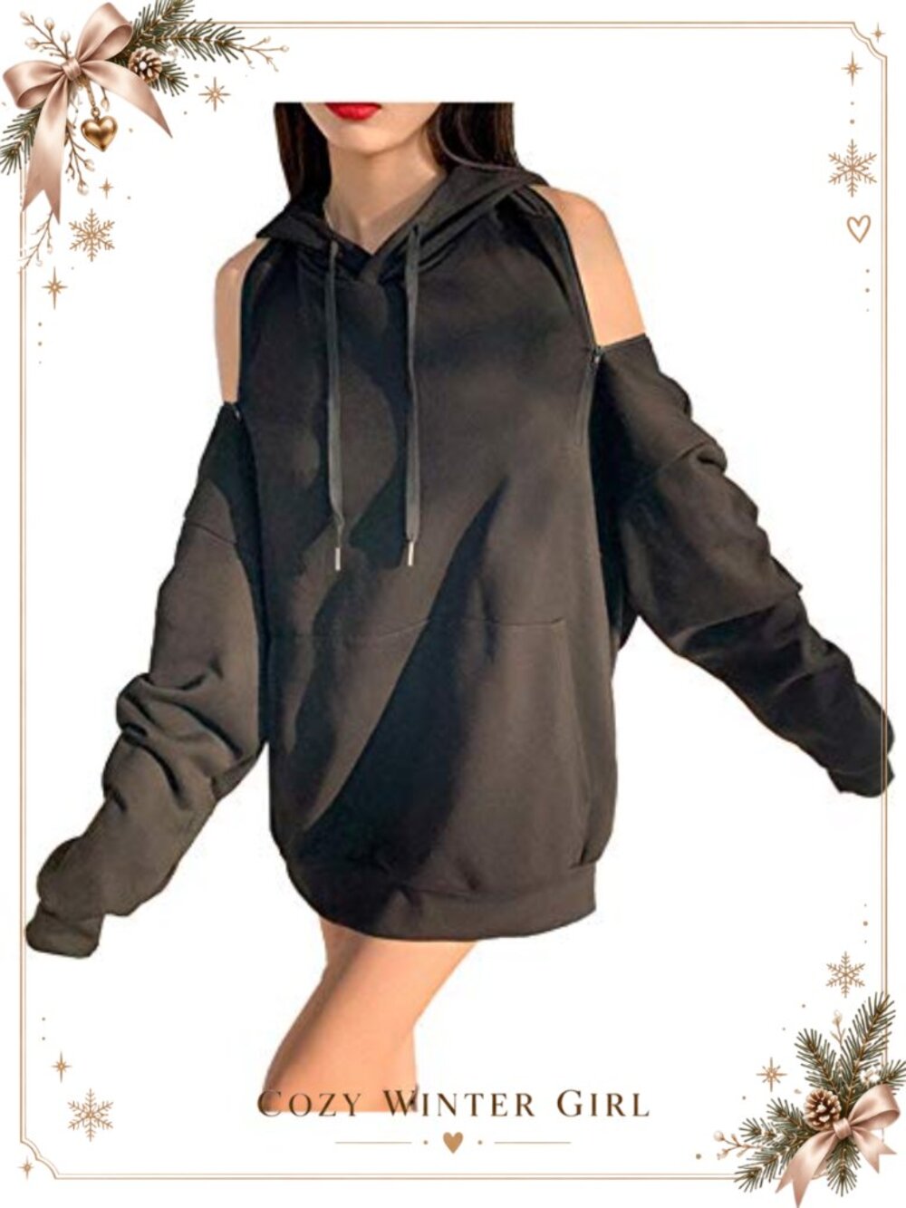 Women's Oversized Off Shoulder Hoodie Loose Fit Long Sleeve Backless Pullover